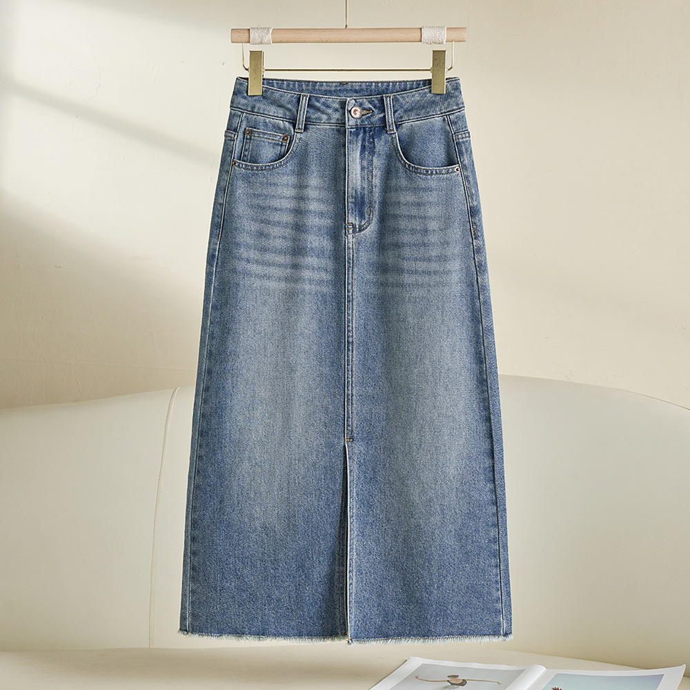 Tencel Cotton Fashionable Thin Denim Skirt for Women 2026 Summer New Style Tummy Control and Body-Covering Front Slit Hip-Hugging Long Skirt