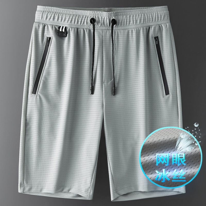 Summer Ice Silk Shorts Men's Outer Wear Thin Mesh ins Beach Basketball Pants Large Size Quick-drying Men's Half-length Pants 85