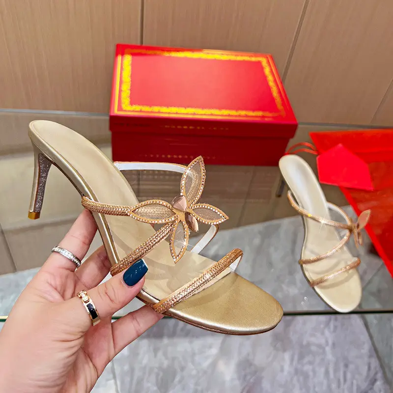Spring New Stiletto Sandals for Women, Princess Style, Round Toe, One-Line Microfiber Upper, Rubber Sole, Banquet Day