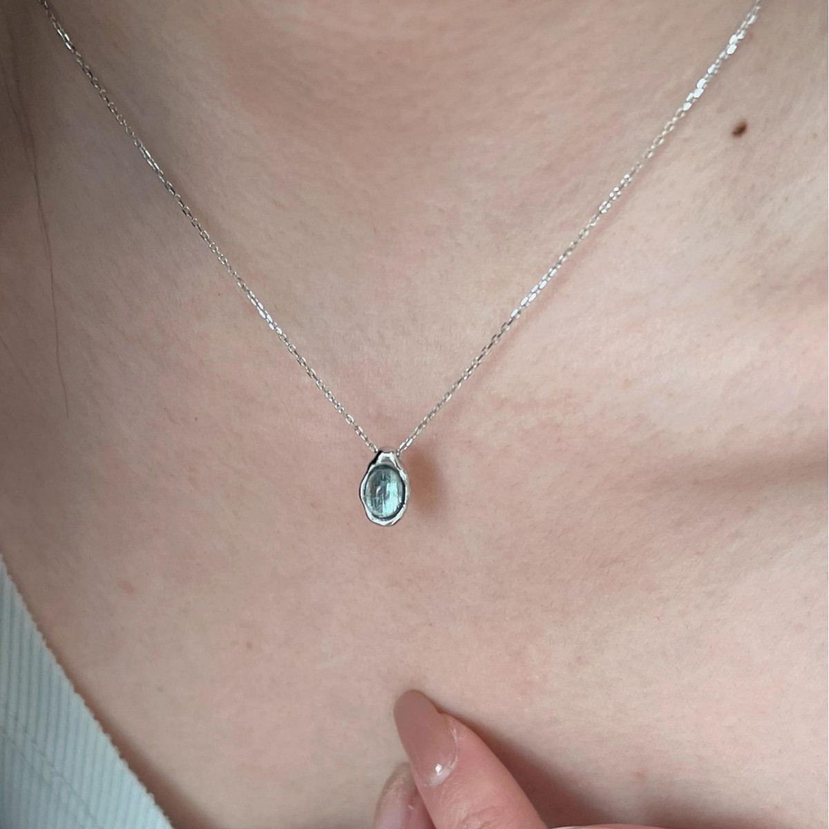 Water Drop Aquamarine Prehnite Necklace Women's Summer Versatile Ins Blogger's Same Style French Accessible Luxury Clavicle Chain