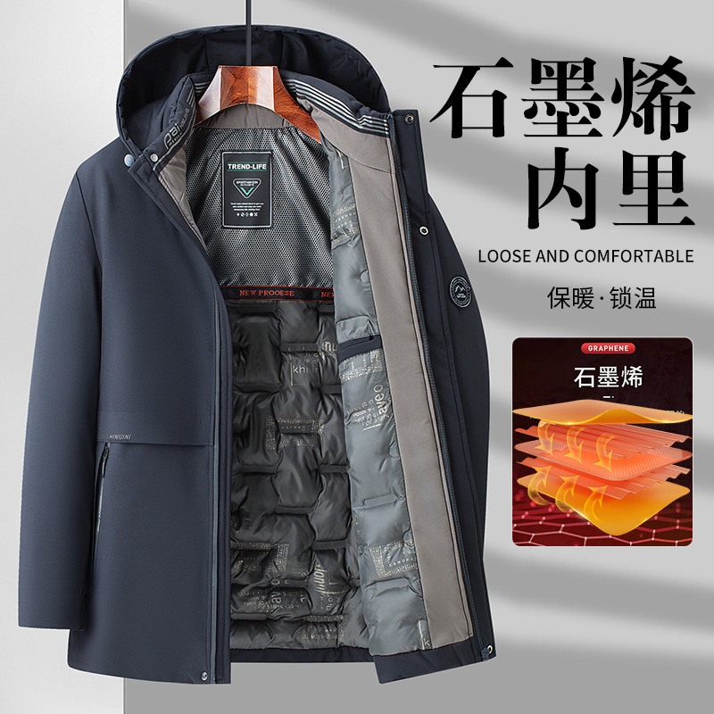 2025 New Winter Hooded Warm Cotton Coat for Middle-Aged and Elderly Dads, Graphene Black Gold Thermal Insulation Parka