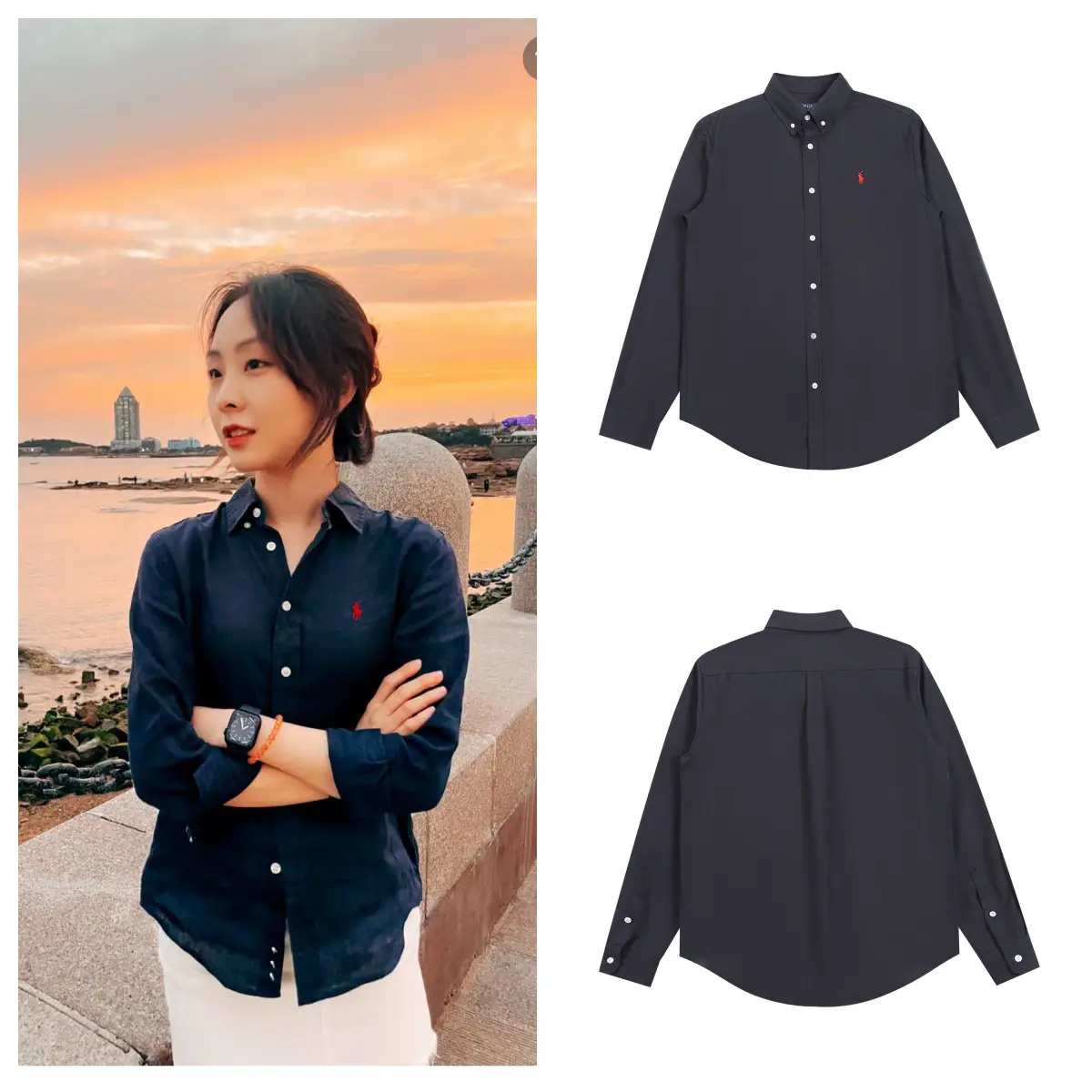 Cross-Border Oxford Solid Color Horse Embroidery Design Shirt with Classic Long Sleeves for Couples, Available for Dropshipping