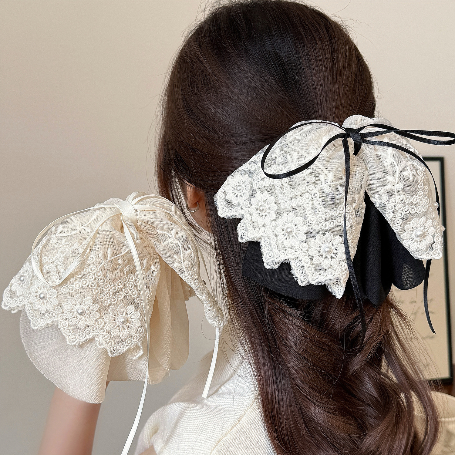 Korean Lace Skirt Bow Low Ponytail Clip New French Princess Hairpin Half-Tied Hair Headdress Grabber Hair Accessories