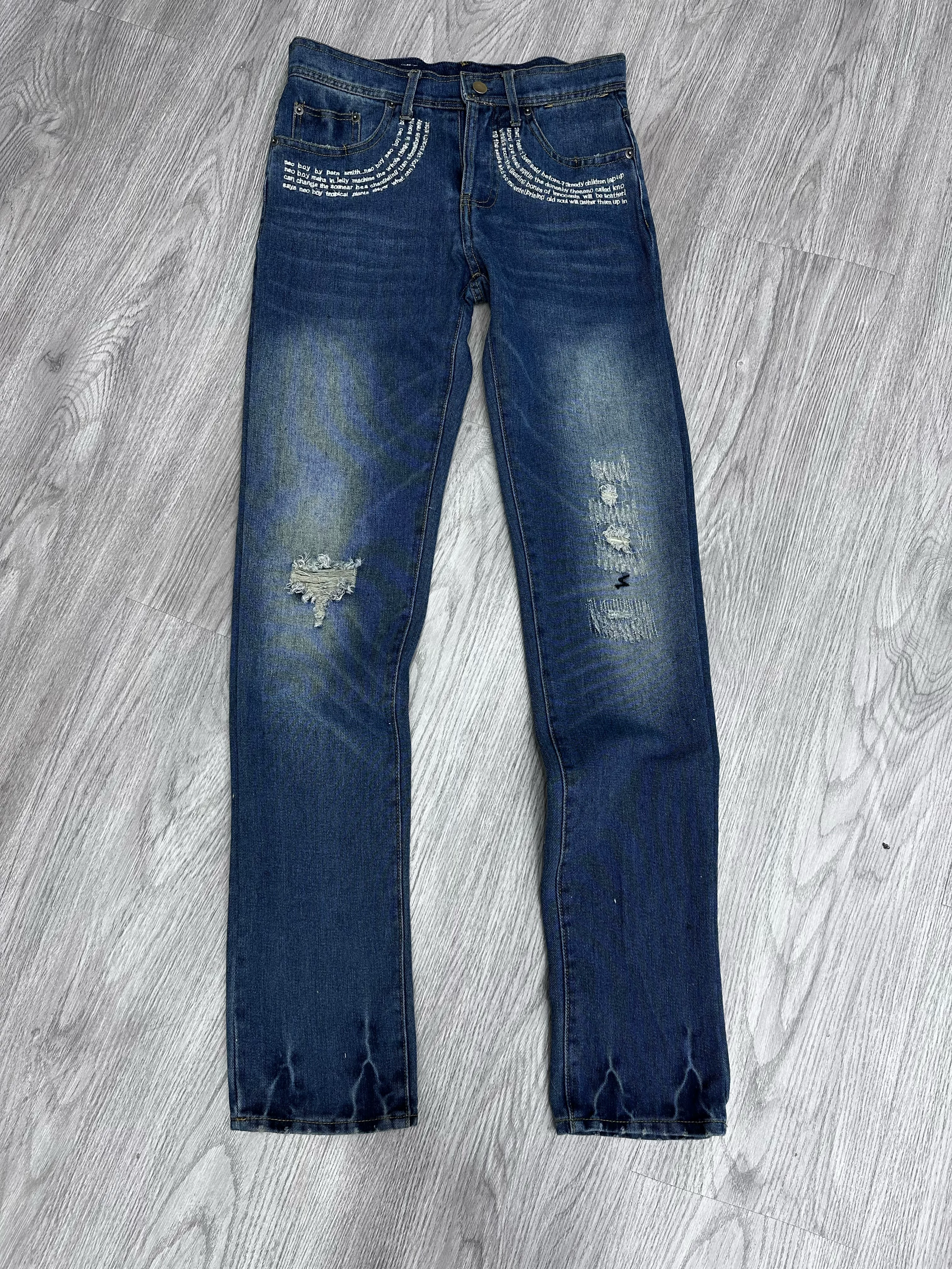 (Same day shipment) Undercover 09 washed lyrics cow embroidery slim straight low waist jeans uc