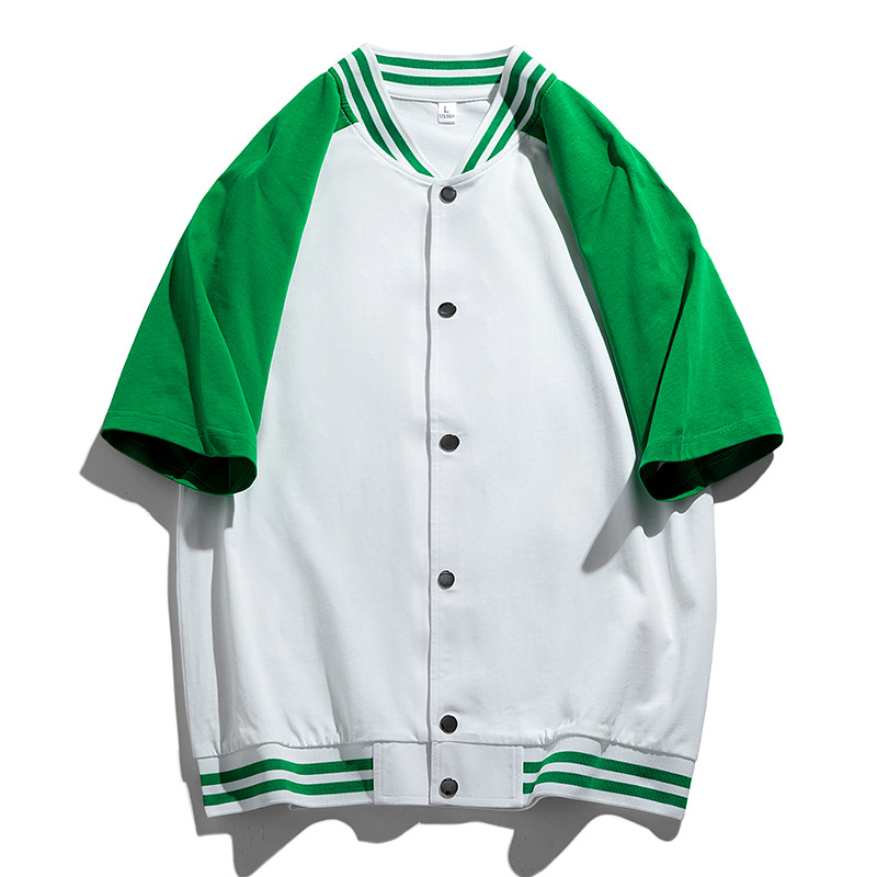 Men's 2025 Summer New Cardigan Short-Sleeved Baseball Uniform Japanese Style Fresh Ins Pure Cotton T-Shirt Loose Single-Breasted