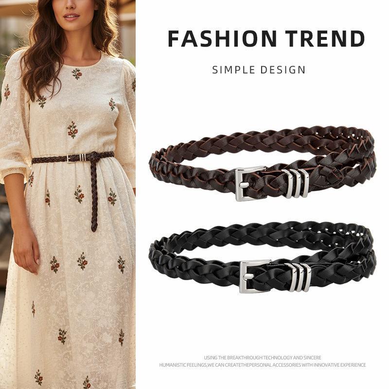 Vintage Woven Thin Belt for Women, Wholesale in Stock, Versatile Dress Waist-Cinching Decorative Belt to Match Dresses, Shirts, and Pants
