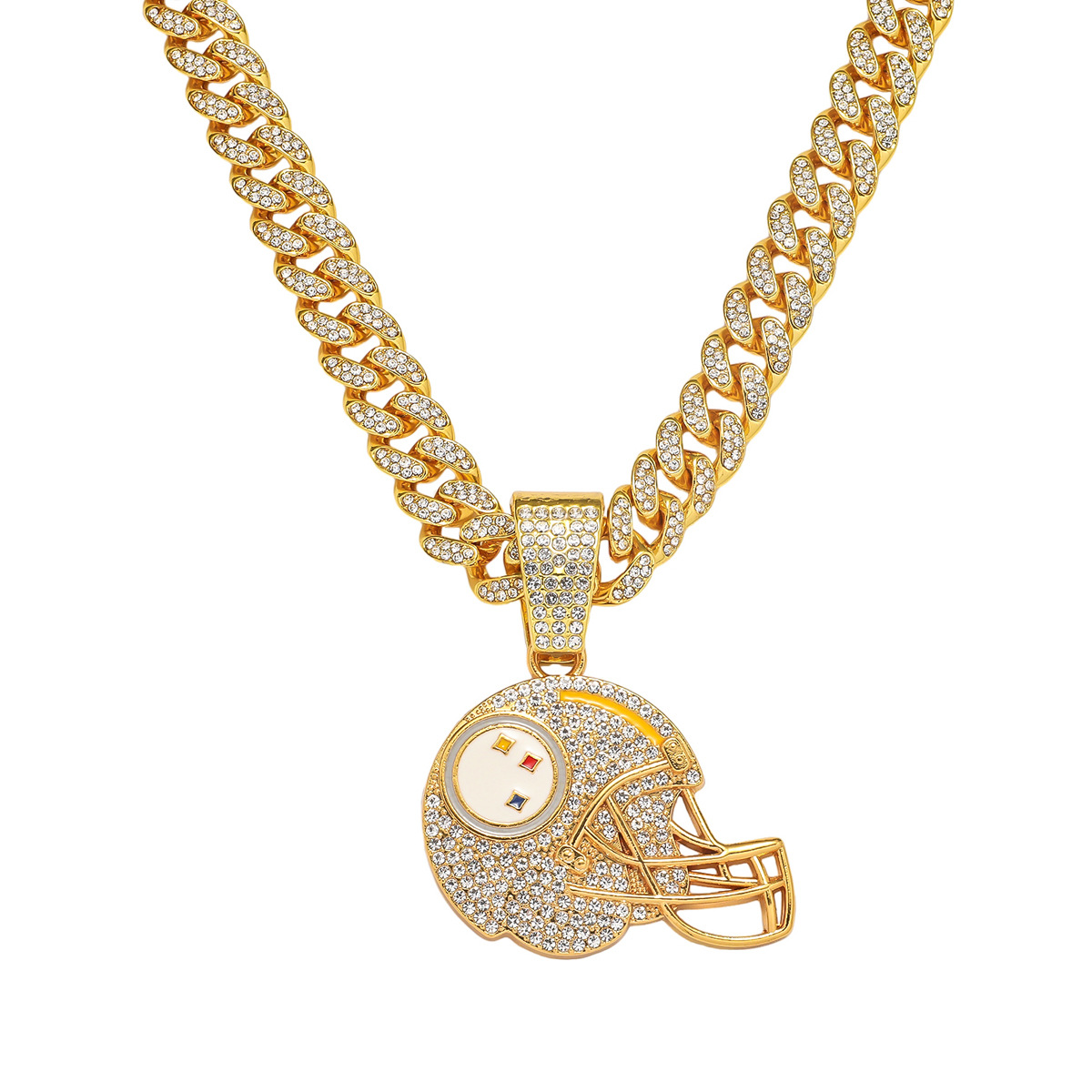 European and American Cross-border New Men's Full Diamond Chain Hip-hop Style Personalized Baseball Helmet Pendant Necklace