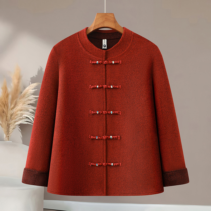 New Chinese-Style Double-Sided Wool Coat for Middle-Aged Mothers, 2026 Spring New Model, Woolen Outerwear for Women