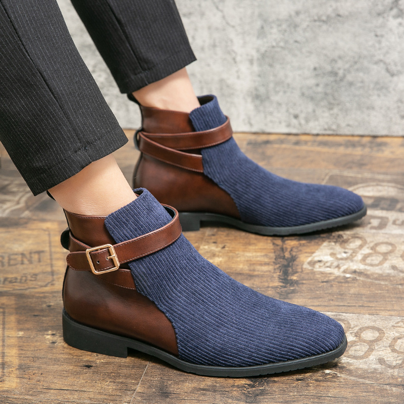 Cross-border Spring Pointed Fashion Boots European and American Casual High-top Leather Shoes Cloth Versatile plus size AliExpress Men's Shoes