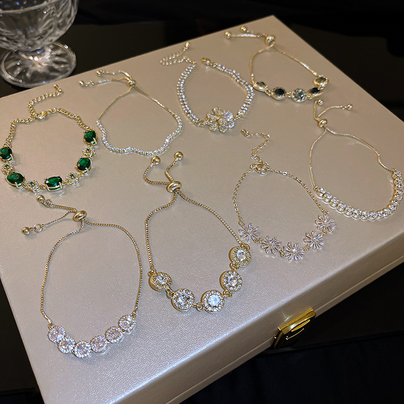 Zircon Diamond Pull Bracelet Korean Emerald Super Flash Bracelet Temperament High-grade Girlfriend Bracelet Wholesale Women's Fashion