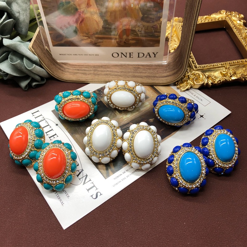 Mid-ancient vintage jewelry colorful gem ear studs ear clip retro court temperament ring suit all-matching accessories