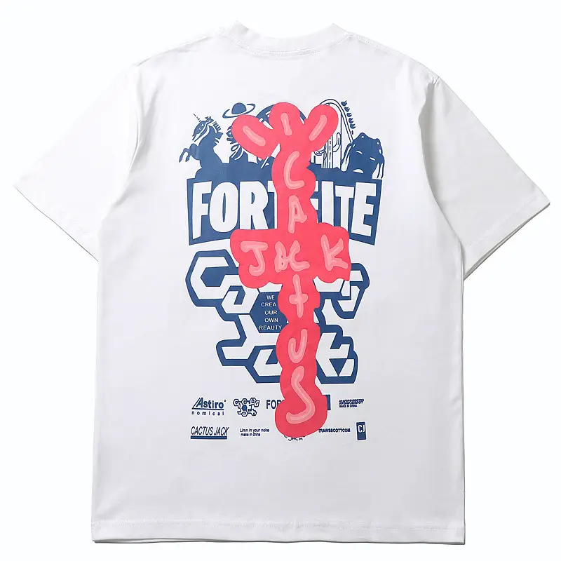 Trendy High Street Limited Ts Fortnite Collaboration Small Chest Letter Print Back Pattern Round Neck Short Sleeve Summer