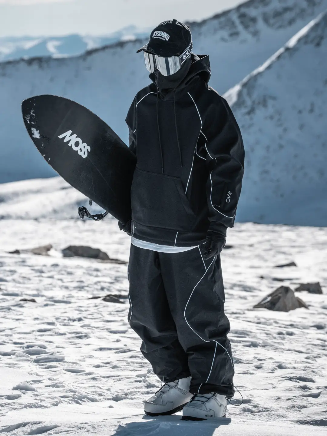 Snow or not, black reflective waterproof windproof ski suit, split style trendy oversized ski suit, snowboard ski suit
