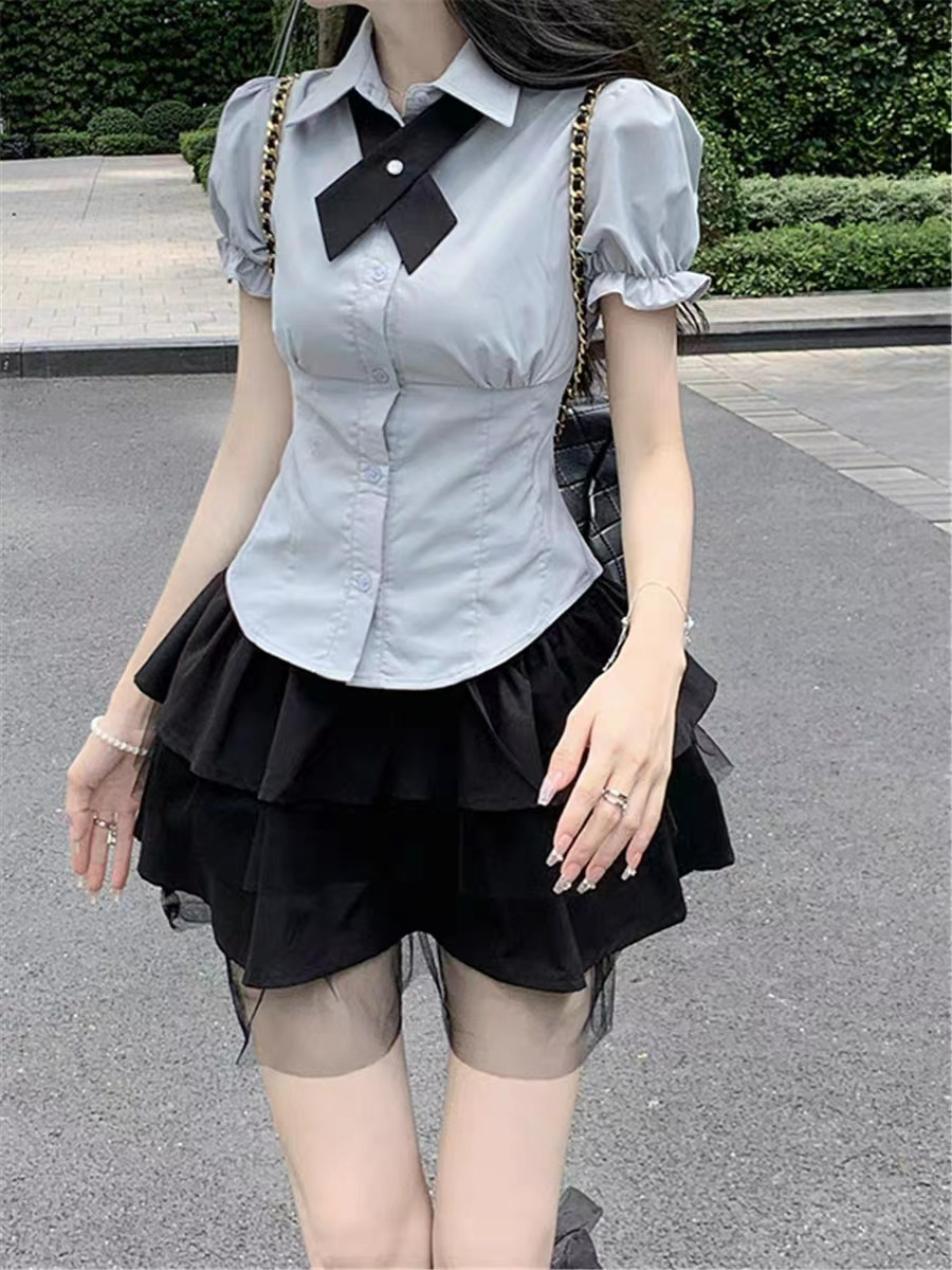 Small Suit Preppy Style Short Skirt Summer Skirt Japanese Style JK Uniform Short Shirt Women's Two-piece Set