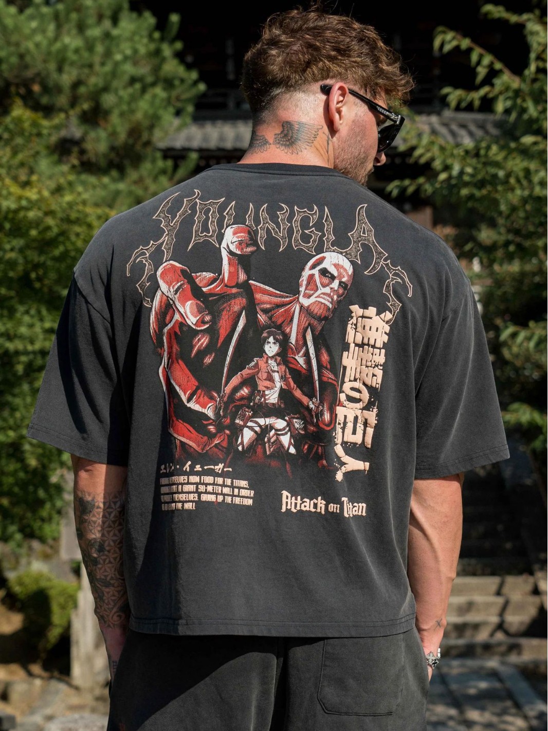 Youngla Alliance Attack on Titan Men's Oversized T-Shirt Jogger Sports Fitness Pure Cotton Short Sleeves