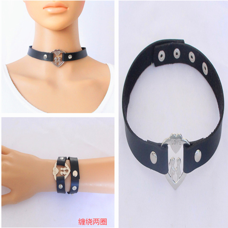 Factory direct leather hand-in-hand couple collar women's neck strap Japanese and Korean Harajuku soft sister clavicle chain bracelet multi-use