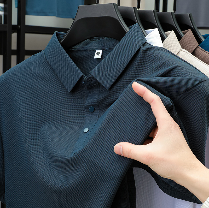 2025 Summer Magnetic Therapy Cool Ice Silk POLO Shirt Men's UPF50 Sunscreen Short-sleeved Business Commuter Anti-wrinkle Anti-bacterial Quick-drying