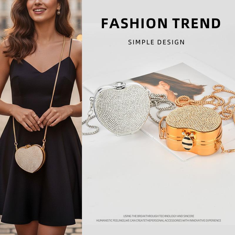High-End Heart-Shaped Rhinestone Waist Chain Bag for Women, Niche Metal Mini Crossbody Bag, Paired with Skirt, Decorative Chain Waist Bag
