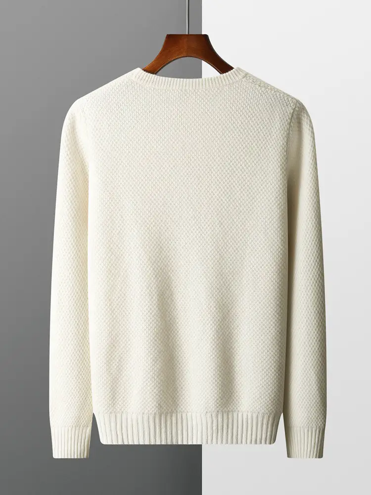 100 Australian Woolen Sweater Men's Crewneck Long Sleeve Pineapple Needle Jacquard Thickened Knitted Sweater Cross-border Special for Hair