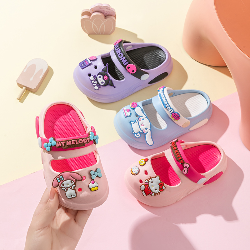 Sanrio Cave Shoes Girls' Summer New Children's Slippers Non-slip Baby Girl's Indoor Soft Sole Outer Wear Beach Shoes