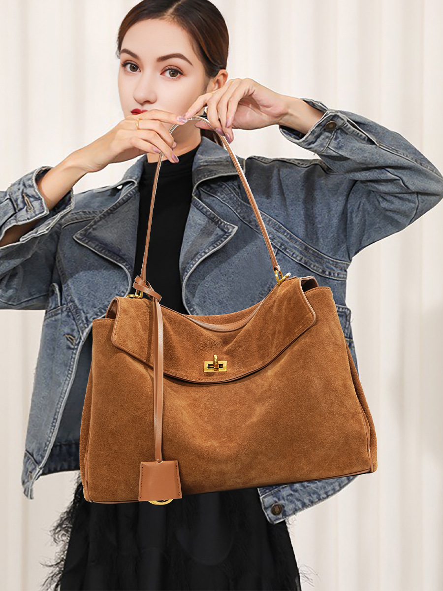 Rodeo Bag Women's Genuine Leather Kelly Tote Bag Frosted Cowhide High-End Large-Capacity Shoulder Satchel Armpit Bag