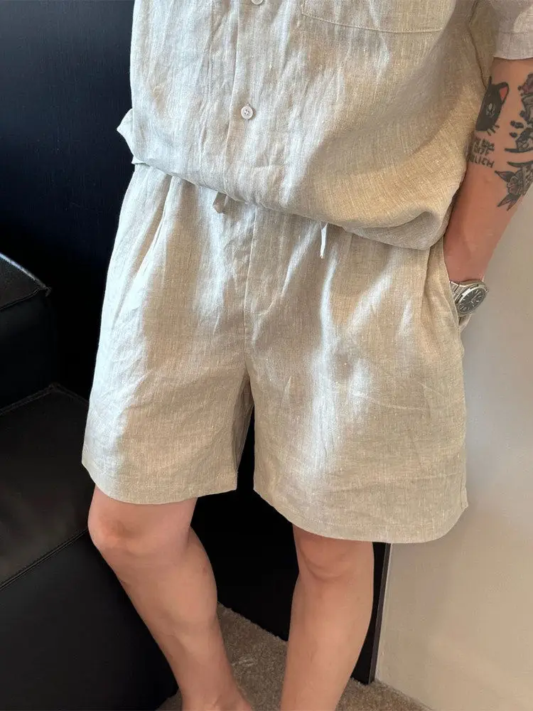 Old Money Style White Linen Shorts for Men, Summer Lightweight Breathable Cotton-Linen Pants, Loose and Relaxed Style, Four or Five Quarter Length Shorts