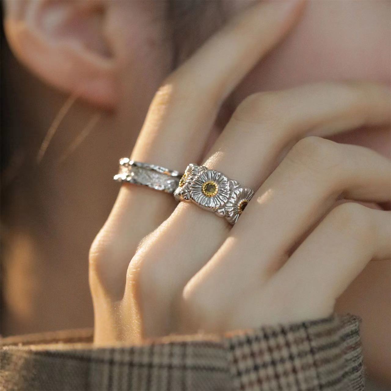 Quan Zhilong Same Style Daisy Ring Distinctive Fashion Opening Adjustable Ring Men's and Women's Hip Hop Trendy Jewelry