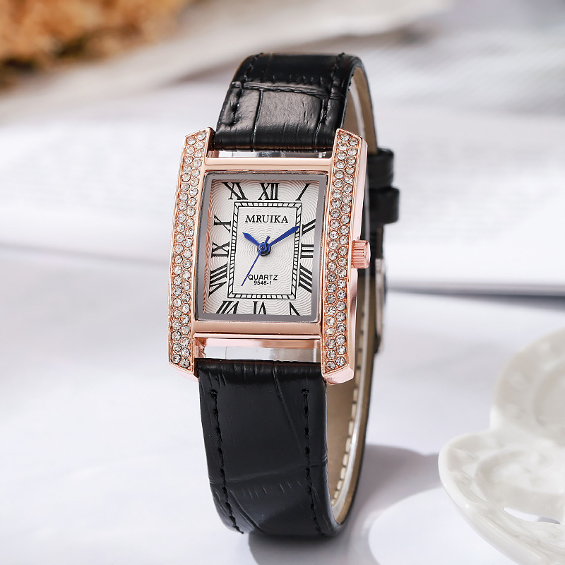 Explosive Tank Small Square Watch Light Luxury Gift Quartz Diamond Set Square Roman Elegant Women's Wristwatch Women's Watch