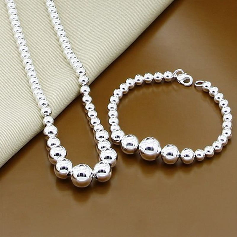 Korean style popular jewelry 925 silver plated new large and small beads necklace bracelet suit factory in stock direct sales T220