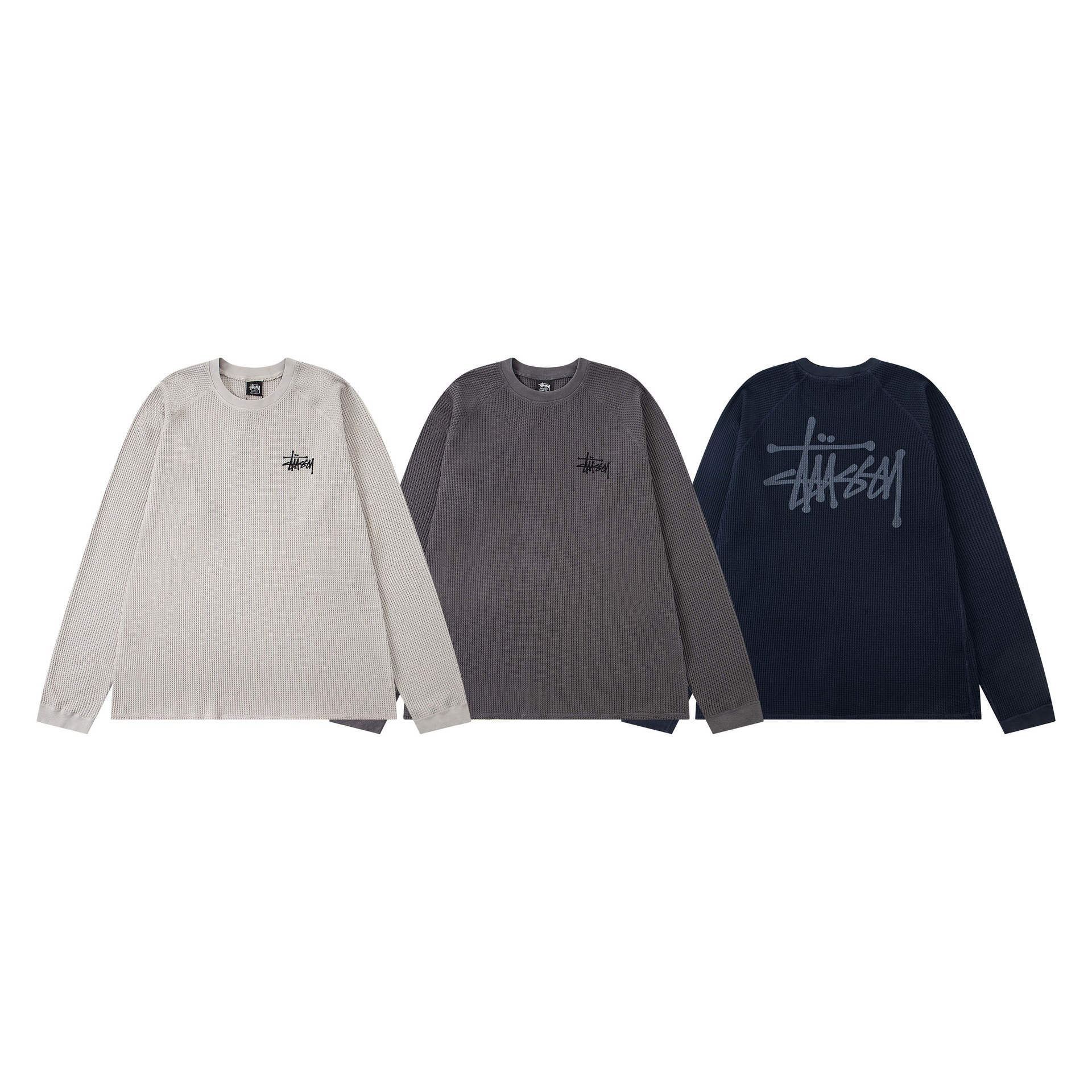 Stu American Style 2025 Autum Series Logo Design Washed Raglan Sleeves Waffle Retro Long t