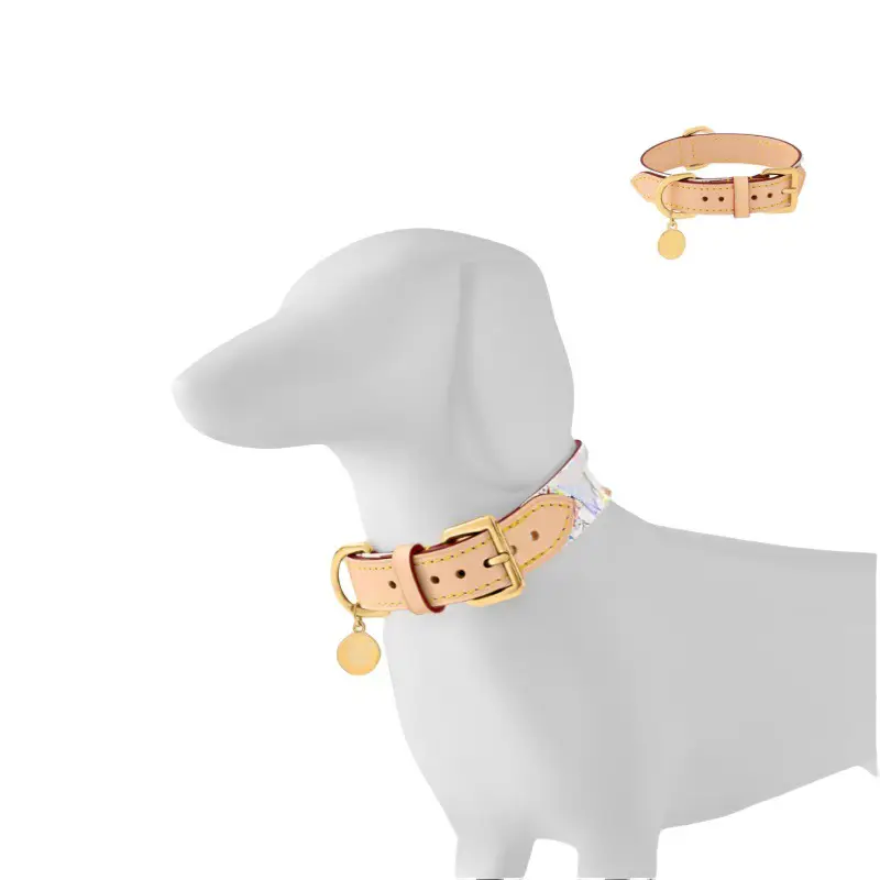 New Murakami Takashi White Color Pet Leather Collar Small Dog Collar Cowhide Presbyopic Collar Teddy French Bulldog
