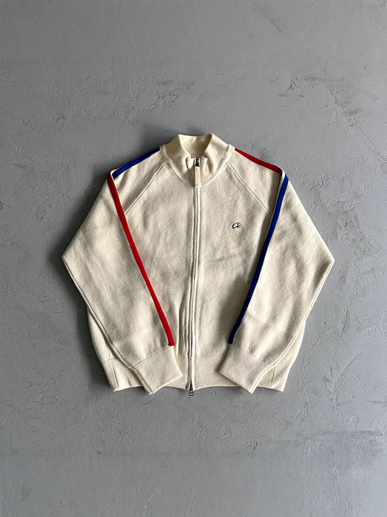 Popular Foreign Brand Drill American Street Hip-Hop Embroidered Letter Stand Collar Zip-Up Cardigan Knit Sweater Trendy Brand