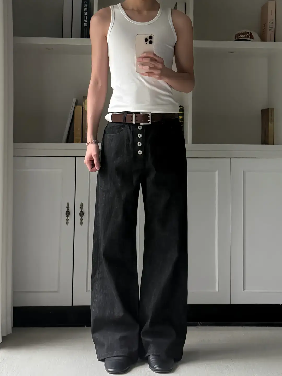 Xanvas horse hair Türkiye original cow black 14.8oz original color a word jeans straight wide leg version versatile