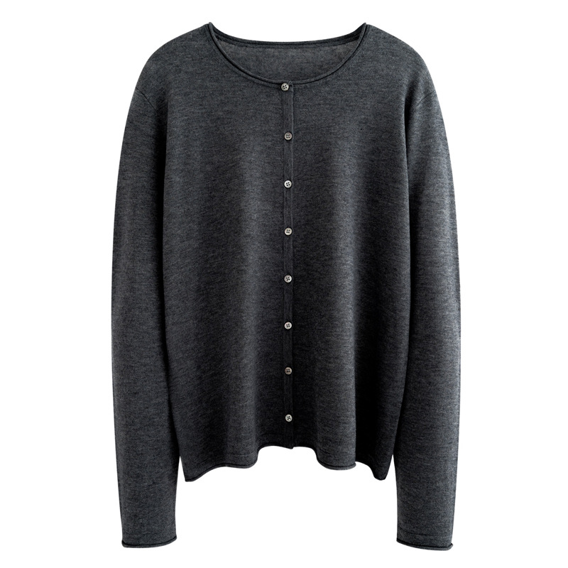 2025 Spring and Summer New Arrival Worsted Wool Crewneck Knitted Cardigan Curl Solid Color Loose Elegant Jacket for Women