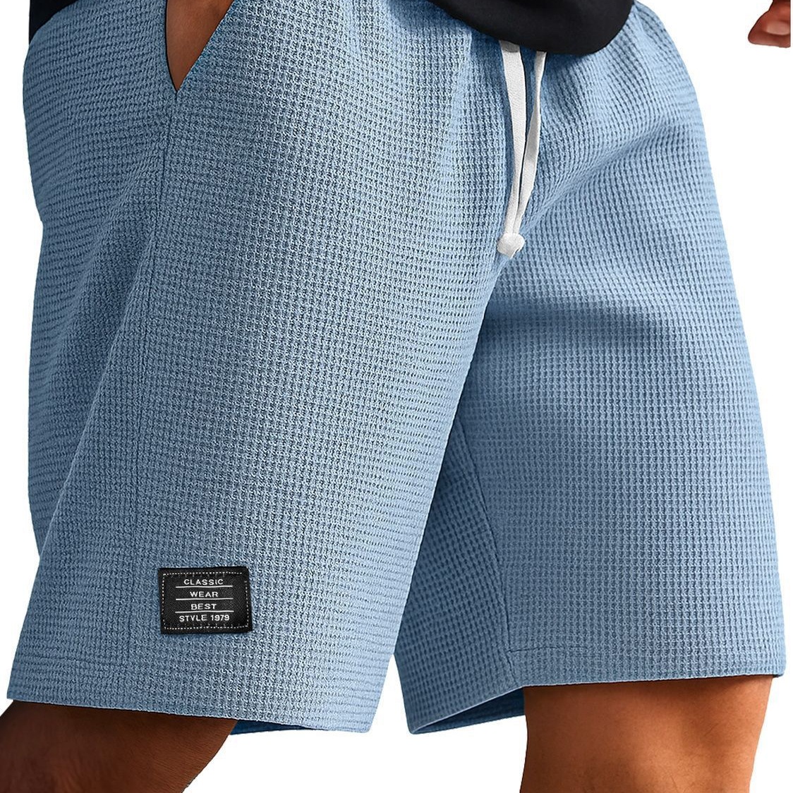 Cross-Border Sports Shorts for Men, Summer American-Style Casual Pants, Waffle Knit Five-Point Shorts, Men's Pants for Middle-Aged and Young Men, Blue