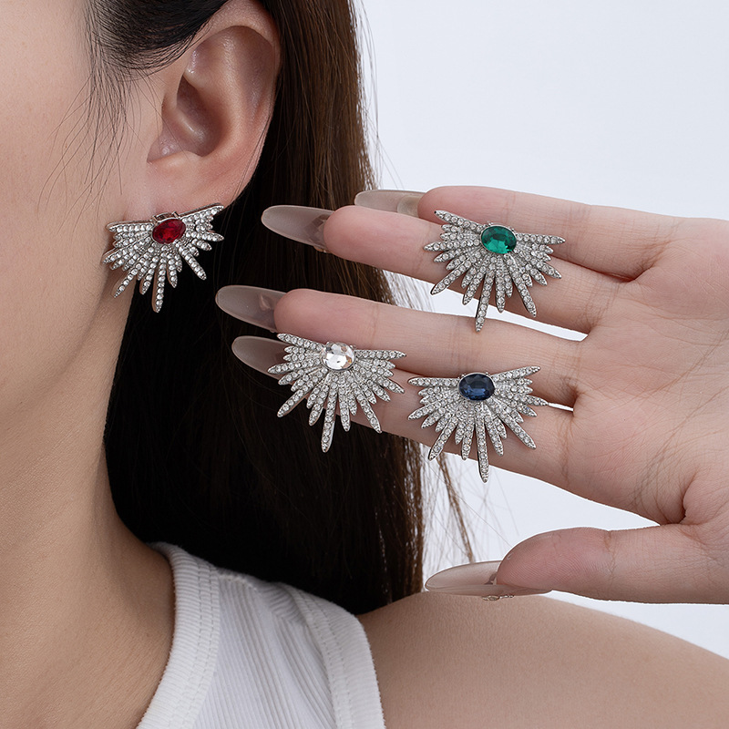 Distinctive Wings Full of Diamond Earrings Exaggerated Shining Star Earrings 925 Socialite Online Celebrity Women's Earrings Korean High-end Sense