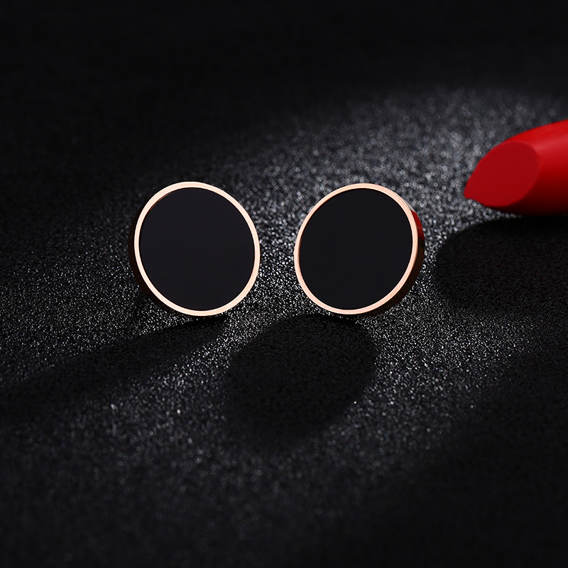 Creative black round titanium steel earrings female temperament simple fashion couple earrings rose gold trinkets wholesale