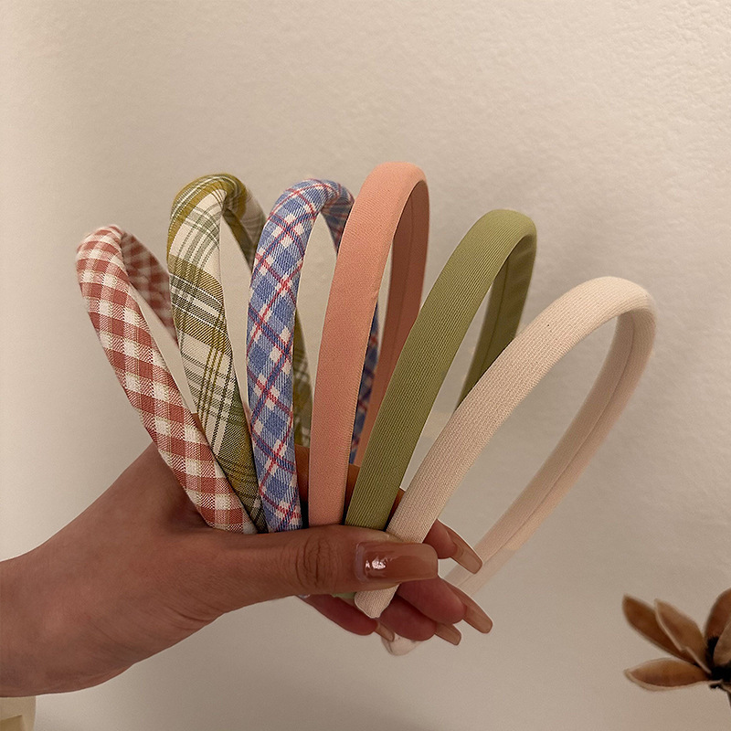 Dream Hunt Girl Plaid Solid Color Thin Hairband Women's Easiest for Match 2025 Internet Celebrity New Face Wash Headband Headband Hairpin
