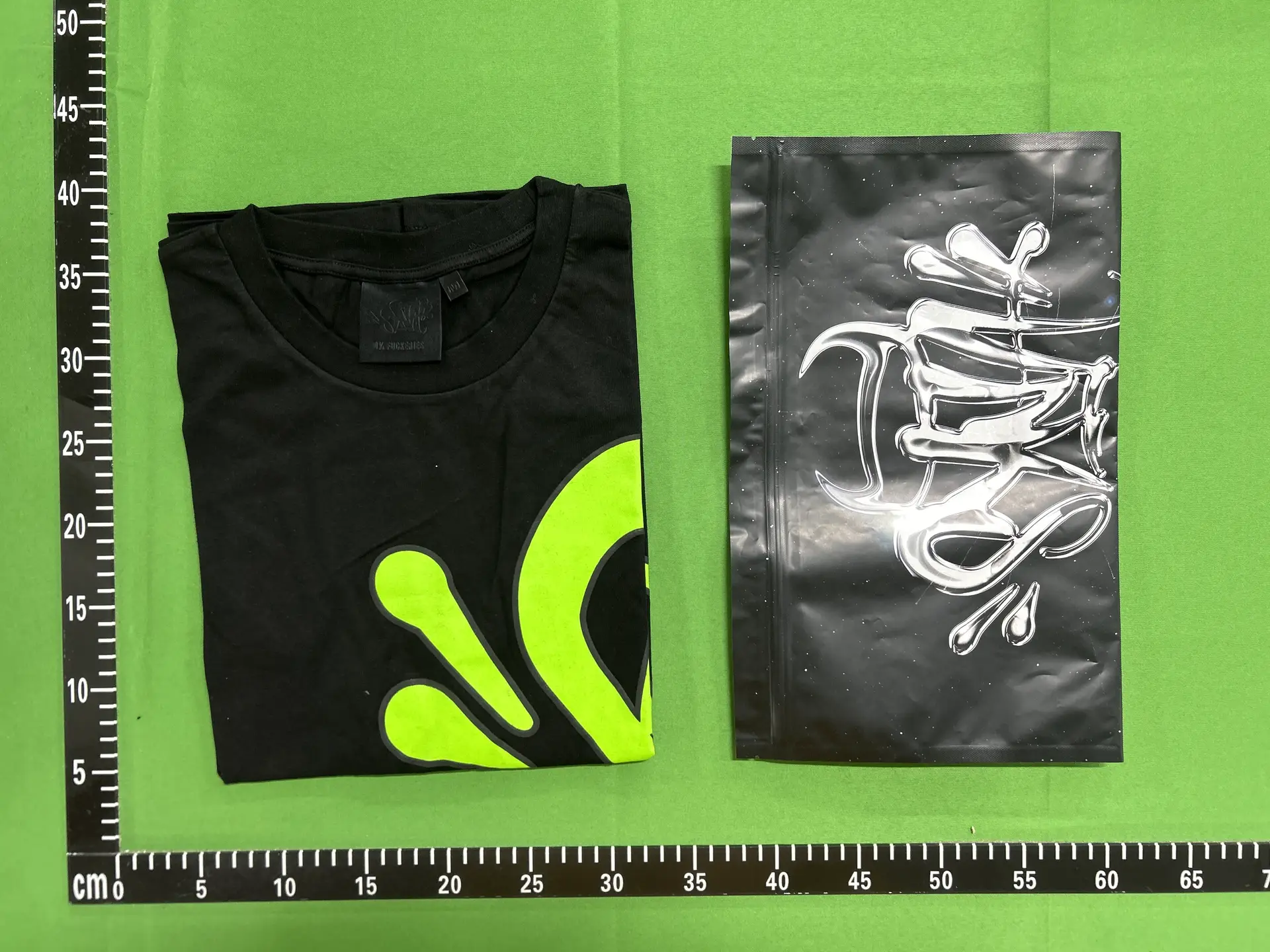 ANGEL KING Black Short Sleeve Tee with Neon Green Graphic