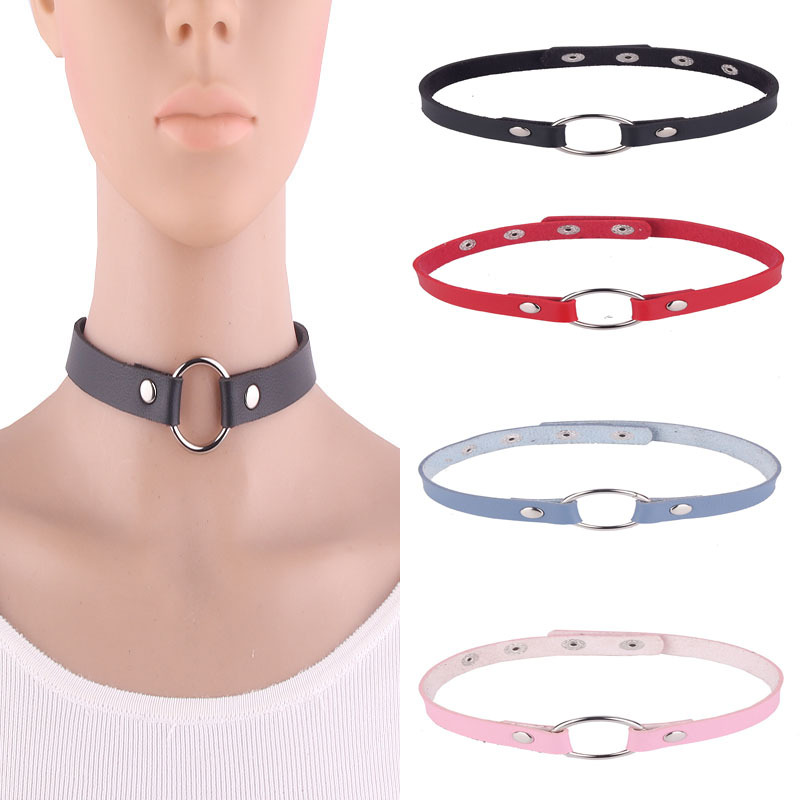 Japanese and Korean-style Harajuku Vintage Short Four-button Collar Necklace Leather Ring Adjustable Neck Chain Wrap for Bracelet