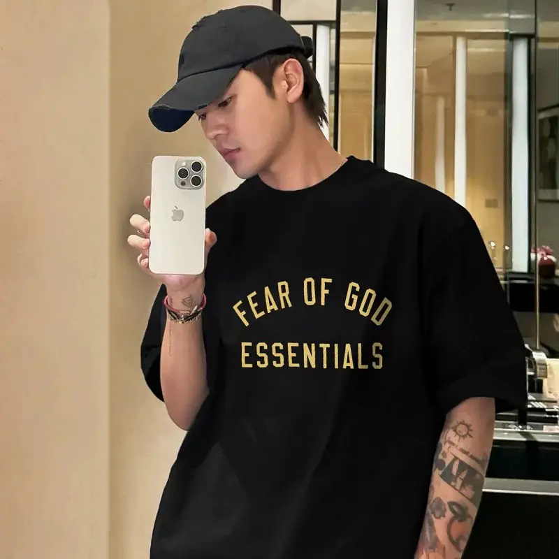 FOG CRAZY ESSENTIALS Niche Trendy Brand American Summer Pure Cotton Loose Men's Couple's Short-sleeved T-shirt