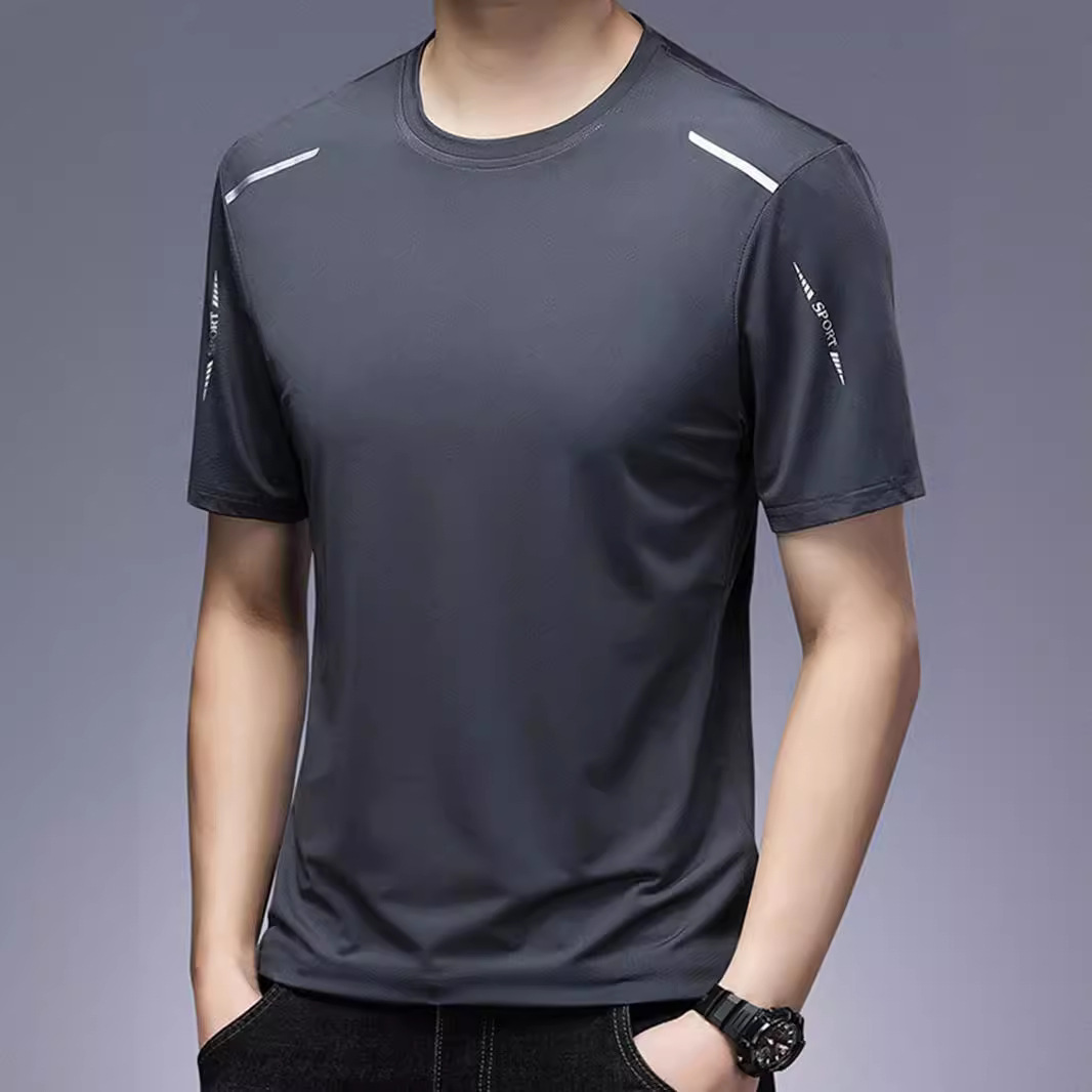 Summer Breathable New Men's Quick-drying Short-sleeved Thin Casual Ice Silk T-shirt Sports Casual Top Boutique Men's Wear