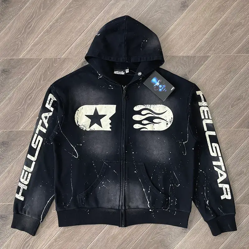 Hellstar Studios Zip up Sweatshirt Zipper Wash pure cotton Hood Sweatshirt
