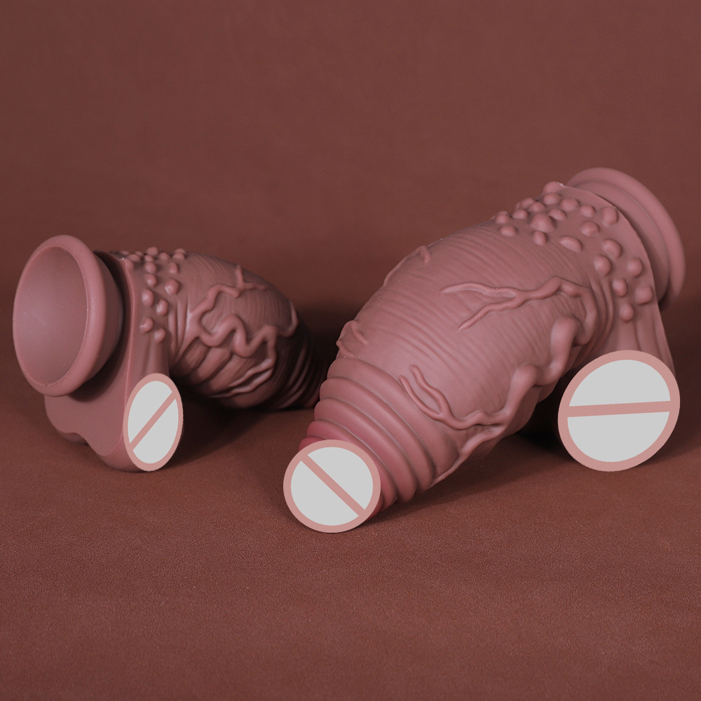 Dazzling Brown Special-Shaped Liquid Silicone Dildo Artificial Fake Penis Back Court Anal Plug Sexy Female Products on Behalf of