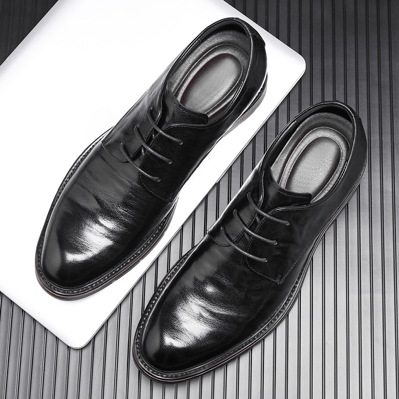 Top Sheepskin Men's Shoes Brock Business Dress Leather Shoes Men's British Height 8cm Casual Shoes Genuine Leather All-Match