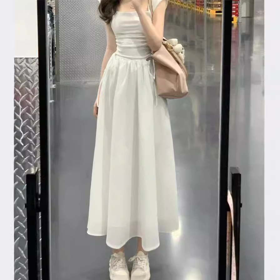 2026 New Summer Tea Break French-Style High-End Elegant Waist-Slimming Long Dress White First Love Dress