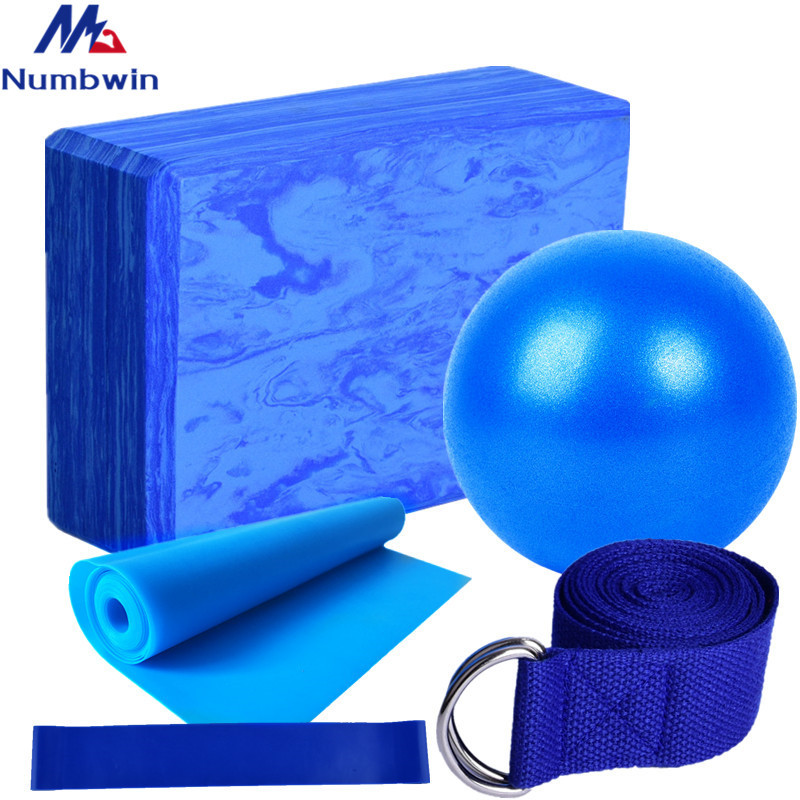 Gradient Blue Yoga Brick Five-Piece Fitness Stretching Stretching Brick with Dance Practice Brick Yoga Ball Auxiliary Tool Set