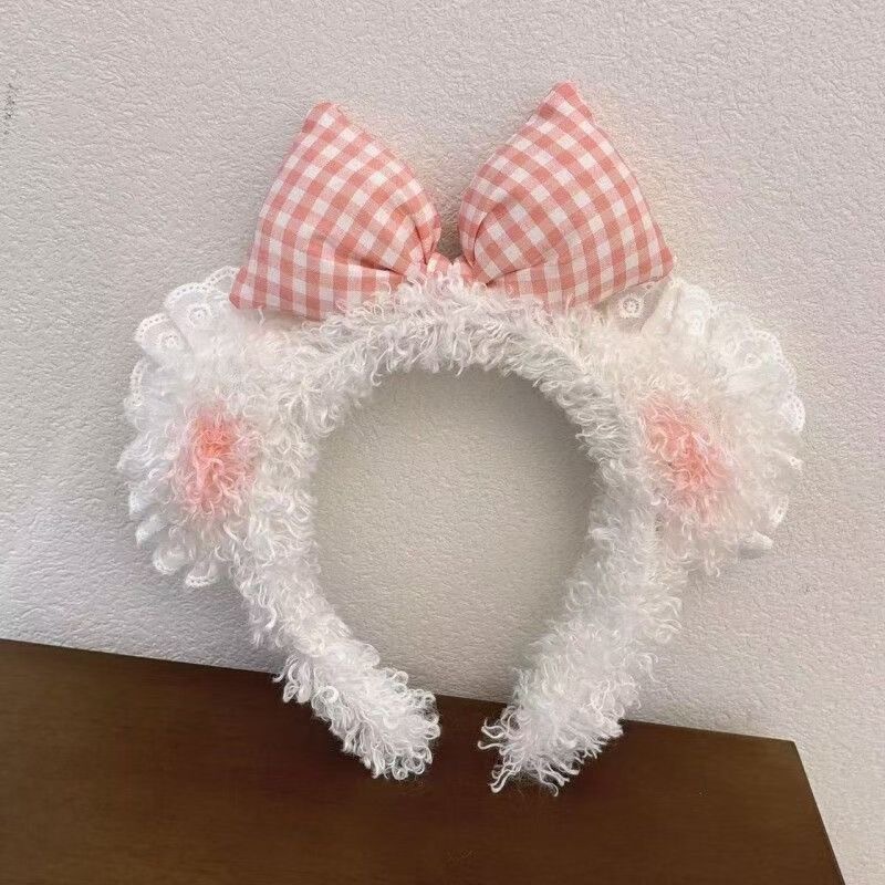 Bear Ears Cartoon with Blush Butterfly Cute Hair Band Lace Lace Bow Cartoon Plush Hair Accessories