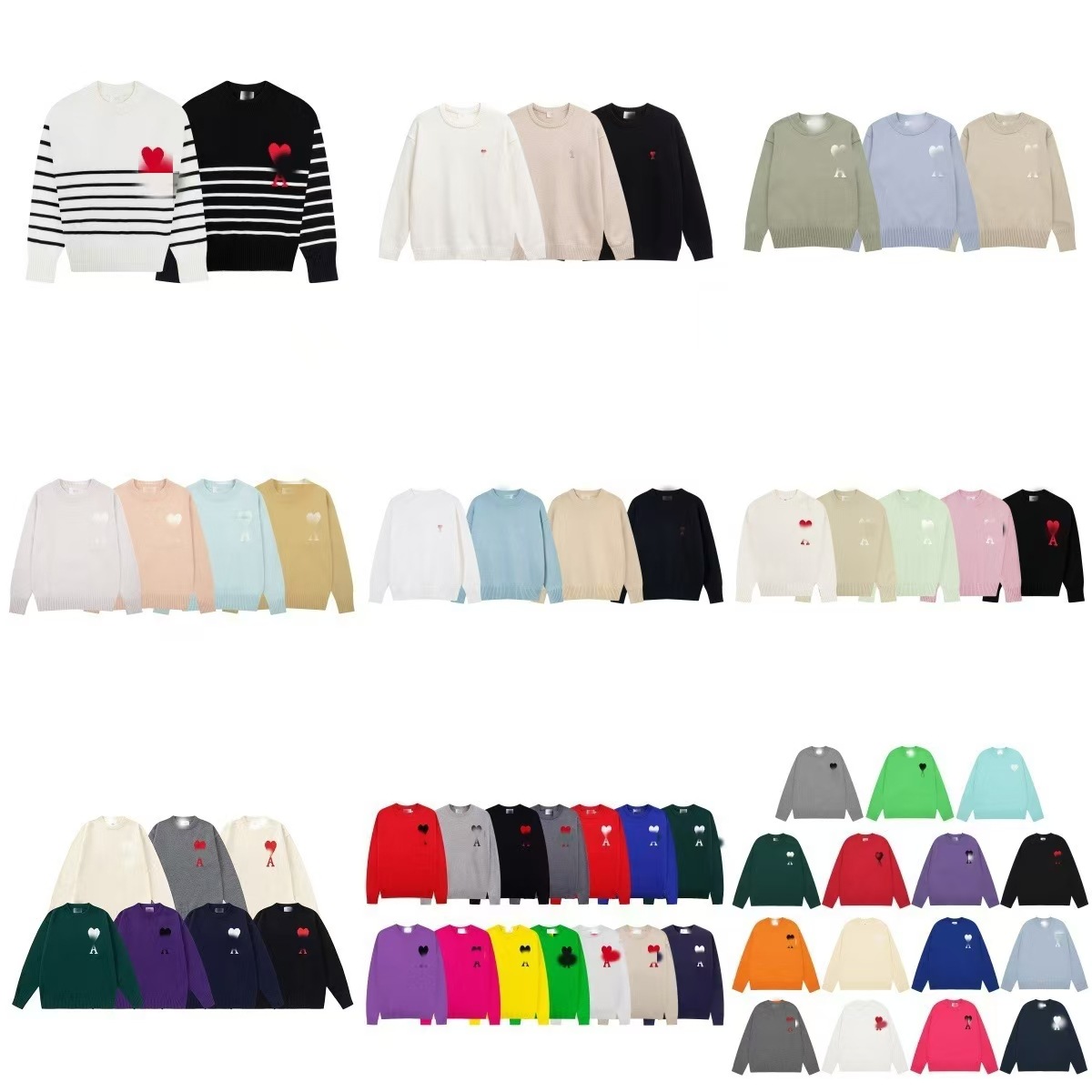 Trendy Brand Knitwear Classic Love Embroidered Pullover Crewneck Sweater Casual Loose Couple Dress Star Same