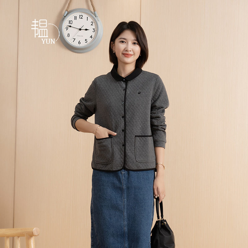 YUN Yun Baseball Coat Women's Spring Women's Short Quilted Middle-aged Women's Cotton-padded Coat Coat Women's Short Coat